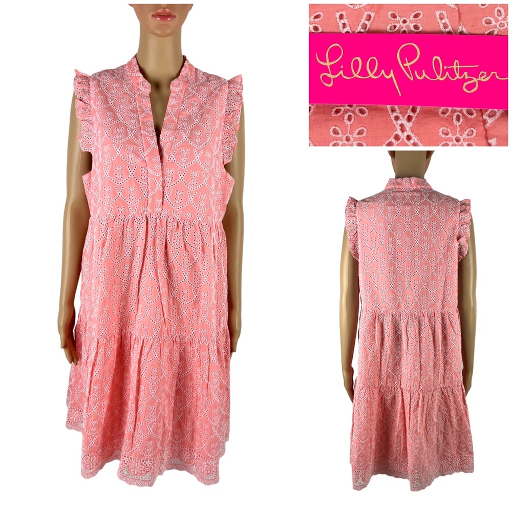 Lilly Pulitzer Womens Large Dress Briela Floral Arch Eyelet Peach NWT $238 - Picture 1 of 13